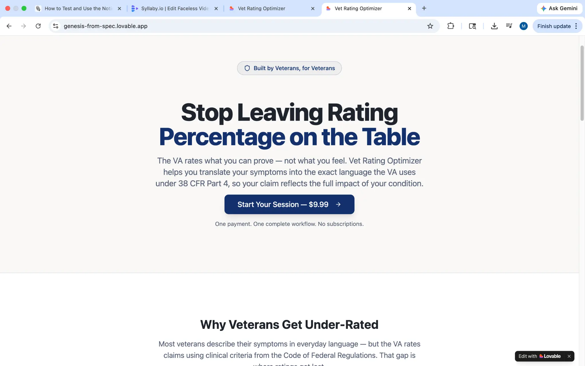Vet Rating Optimizer App